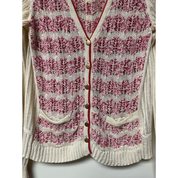 ANTHROPOLOGIE SPARROW Not Your Boyfriend's Cardigan Pointelle Cream/Red, Sz M - Picture 2 of 7